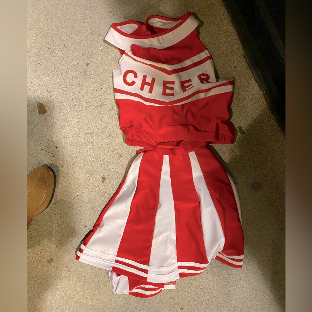Cheer costume skirt and top set. Red white cheerleading uniform cosplay L SHEIN